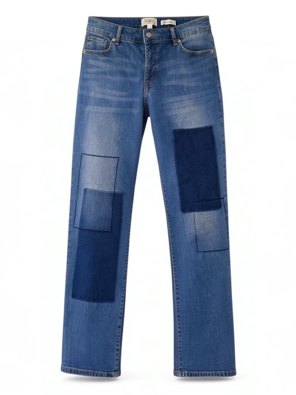 LOGO by Lori Goldstein Patchwork Mid-Blue Boyfriend Jeans
